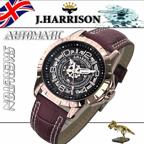 【ポイント20倍】J.HARRISON 両面スケルトン自動巻&手巻紳士用腕時計 JH-038PB