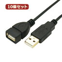 【ポイント20倍】変換名人 10個セット 極細USBケーブルAオス-Aメス 3m USB2A-AB/CA300X10