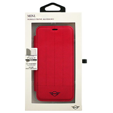 【クーポン配布中】MINI 公式ライセンス品 iPhoneX専用 PUレザー手帳型ケース PC Transparent Booktype Case - PU Leather - Debossed Lines - Red iPhone XMIDAFLBKTPXRE