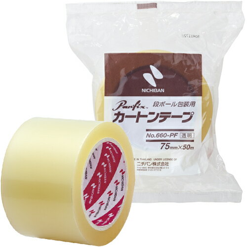 【クーポン配布中&ブラックフライデー対象】（まとめ） 梱包テープ ニチバン カートンテープ 透明 660PF-75 4987167082284 ●寸法：幅75mm×長50m 1巻【×10セット】