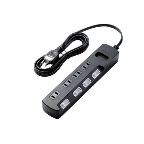 【クーポン配布中】エレコム AV雷ガードタップ 個別スイッチ ホコリシャッター付 4個口 2.5m ブラック ..