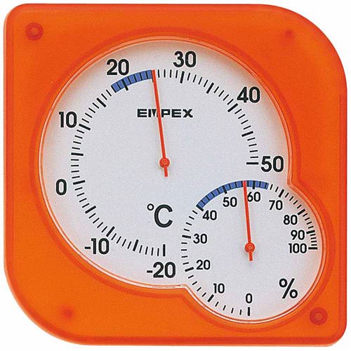 【ポイント20倍】EMPEX 温度・湿度計 シュクレmidi 置き掛け兼用 TM-5604 クリアオレンジ