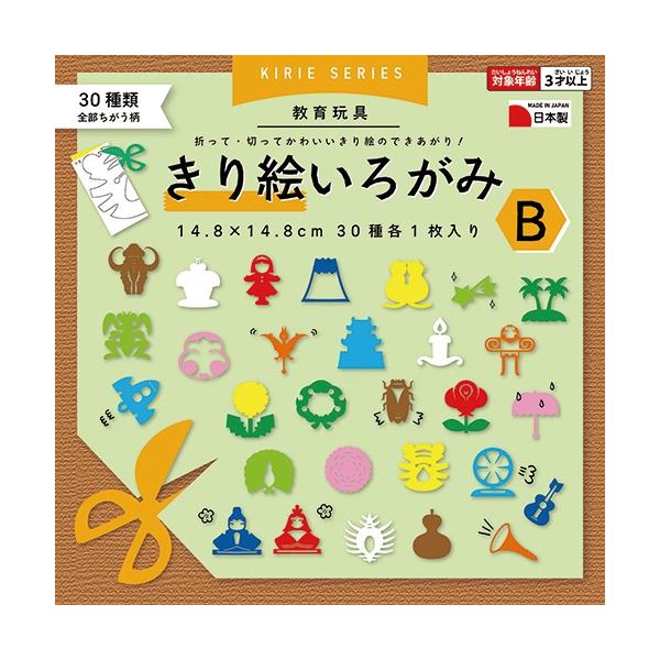 ■商品内容【ご注意事項】この商品は下記内容×10セットでお届けします。 切り絵を簡単に楽しめるいろがみ！タンポポ・ヤシの木等 植物やカマキリ・セミ等の昆虫も入った30 種類。■商品スペック●1枚寸法（縦）[mm]：148●1枚寸法（横）[mm]：148●1枚寸法（厚）[mm]：約0.07●坪量：52.3g/平方メートル●四六判換算[kg]：45●セット内容：30種類各1枚●種別：いろがみB●入数：30枚■送料・配送についての注意事項●本商品の出荷目安は【3 - 6営業日　※土日・祝除く】となります。●お取り寄せ商品のため、稀にご注文入れ違い等により欠品・遅延となる場合がございます。●本商品は仕入元より配送となるため、沖縄・離島への配送はできません。[ KRI-2415B ]