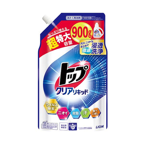 【クーポン配布中】（まとめ） ライオン トップクリアリキッド つめかえ用 超特大 900g 1個 【×5セット】