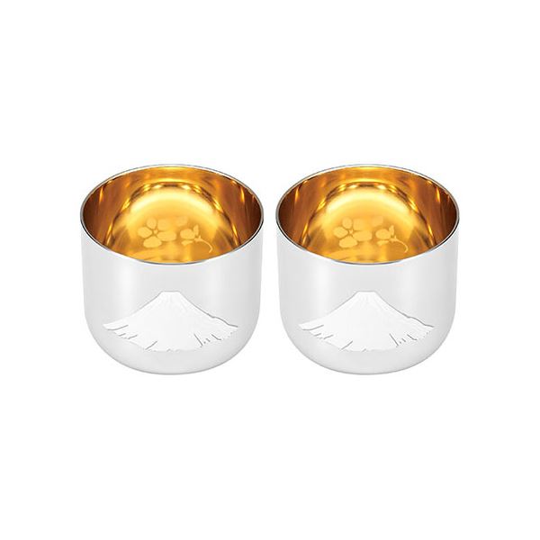 【ポイント20倍】よこやま 燕熟の技 感温ぐい呑み 赤富士 内面金メッキ(桜柄入り) 2PC EJG-800