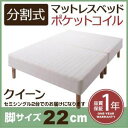 【ポイント20倍】脚付きマットレスベッド クイーン(セミシングル×2) 脚22cm 新・移動ラクラク!分割式ポケットコイルマットレスベッド