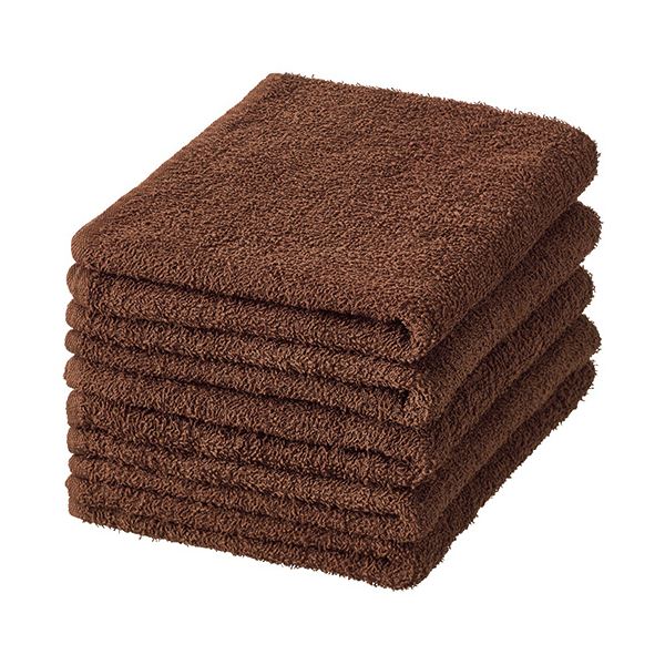 （まとめ） フェイスタオルブラウン 1パック（5枚） 【×2セット】