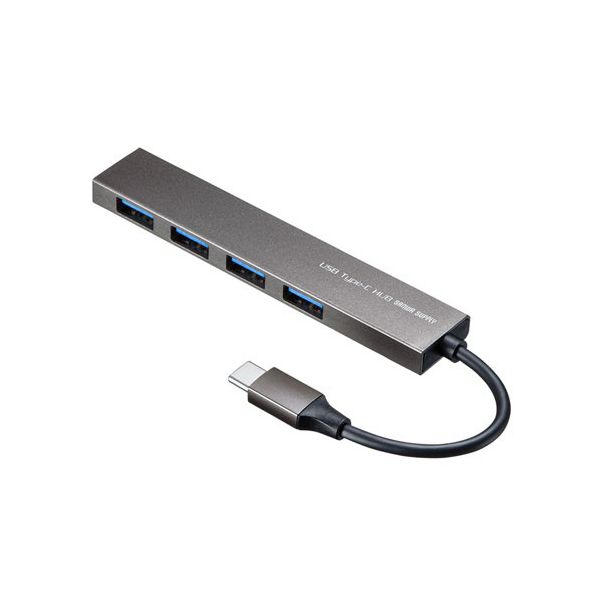 (まとめ) サンワサプライ USB Type-C 4ポートスリムハブ シルバー USB-3TCH25SN 1個 【×2セット】