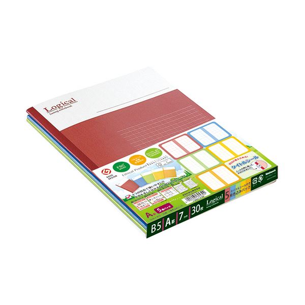 【ポイント20倍】(まとめ)ナカバヤシ スイング ロジカルノートセミB5 A罫 30枚 5色込 ノ-B501A-5P 1パック(5冊)【×30セット】