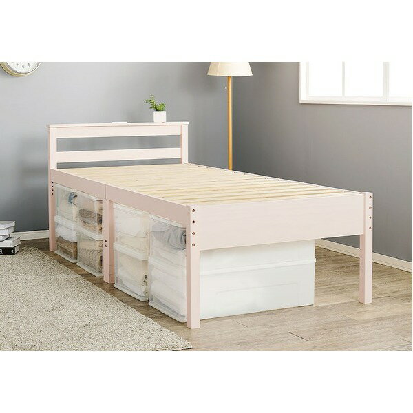 【ポイント20倍】ミドル ベッド シングル フレームのみ ホワイトウォッシュ 木製 棚付き 宮付き コンセント付き すのこ 組立品【代引不可】