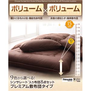 敷布団8点セット ダブル サイレントブラック 9色から選べる!シンサレート入り布団 8点セット プレミアム敷布団タイプ: 省スペースタイプ