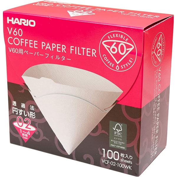 【ポイント20倍】【5個セット】 HARIO V60用 ペーパーフィルター02 (箱) 1～4杯用 ホワイト 100枚入 VCF-02-100WK