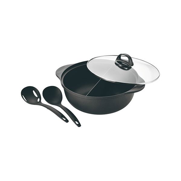 仕切り鍋26cmアク取りお玉・汁きりお玉付 一つの鍋で2種類の味が楽しめる SKN-26