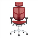【クーポン配布中】エルゴヒューマン エンジョイ2 ハイタイプ 高機能オフィスチェア ヘッドレスト付き(ブラックフレーム×レッドメッシュ)EJ2-HAM-BF-RD 組立品【代引不可】