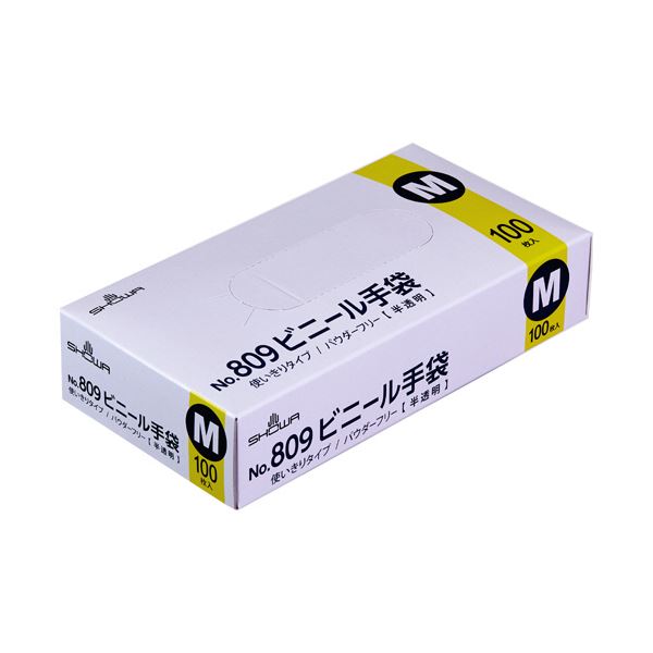 【ポイント20倍】(まとめ）ショーワグローブ No.809ビニール手袋 パウダーフリー M 半透明 NO809-M 1箱（100枚）【×10セット】