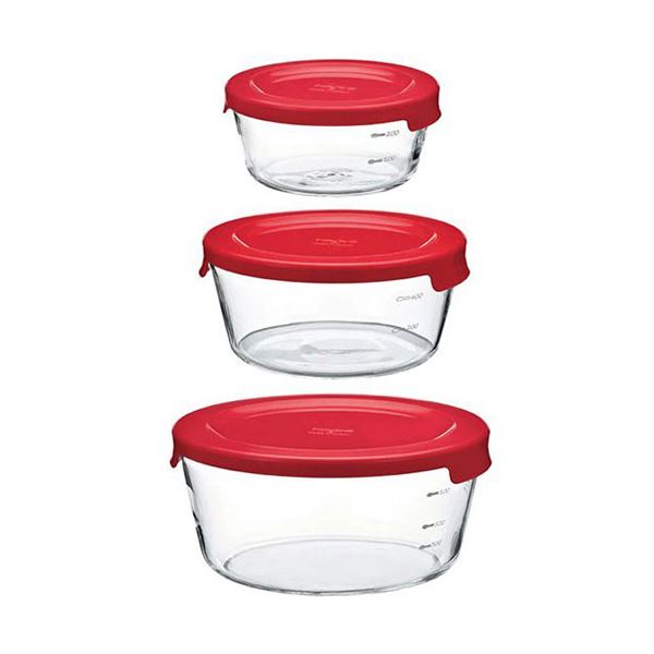 【ポイント20倍】HARIO 耐熱ガラス製保存容器丸3個セット レッド MST-3018-RD