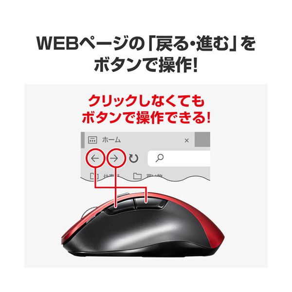 【クーポン配布中】サンワサプライ ワイヤレスブルーLEDマウス（5ボタン） レッド MA-WB518R 3