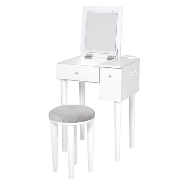 【ブラックフライデーでP最大47倍】ドレッサー&スツールセット ホワイト 約幅53×奥行40×高さ104〜106.5/68.5cm 脚部のみ組立品【代引不可】