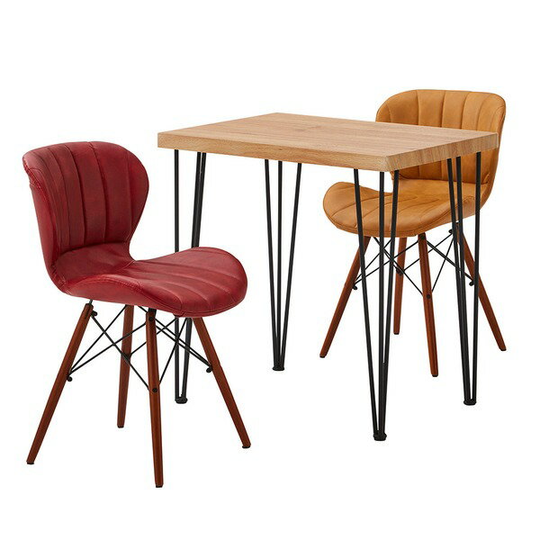 【ポイント20倍】ダイニングチェア ダイニングテーブル 3点セット テーブル幅約75cm：シャビーオーク チェア×2脚：イエロー×レッド 組立品【代引不可】