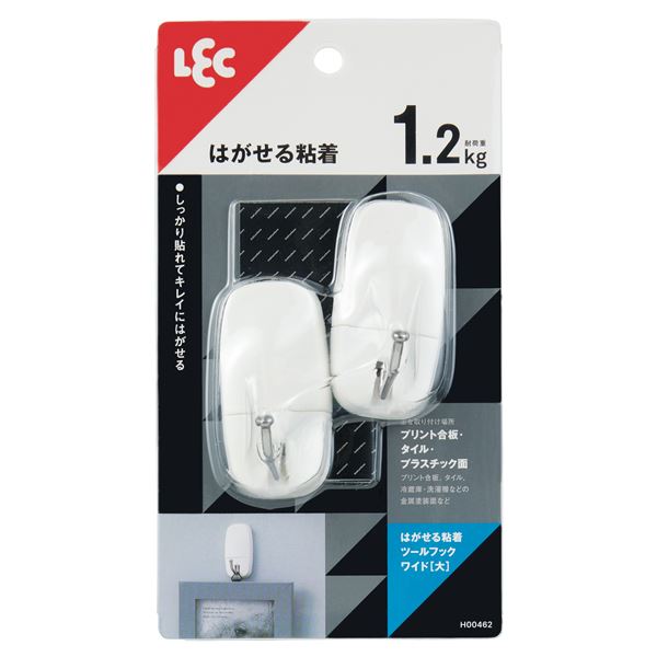 ■商品内容【ご注意事項】この商品は下記内容×3セットでお届けします。しっかり貼れてきれいにはがせるフック2個入。貼って15秒間強く押し付けるだけですぐに使える。不要になった際にはテープを下に引っ張るだけではがせる。■商品スペック1個あたりサイズ（約）幅3×奥行4×高さ6cm材質:本体・取付板/ABS樹脂　フック/ステンレス鋼線生産国:中国1個あたり耐荷重（約）:1.2kg■送料・配送についての注意事項●本商品の出荷目安は【3 - 6営業日　※土日・祝除く】となります。●お取り寄せ商品のため、稀にご注文入れ違い等により欠品・遅延となる場合がございます。●本商品は仕入元より配送となるため、沖縄・離島への配送はできません。