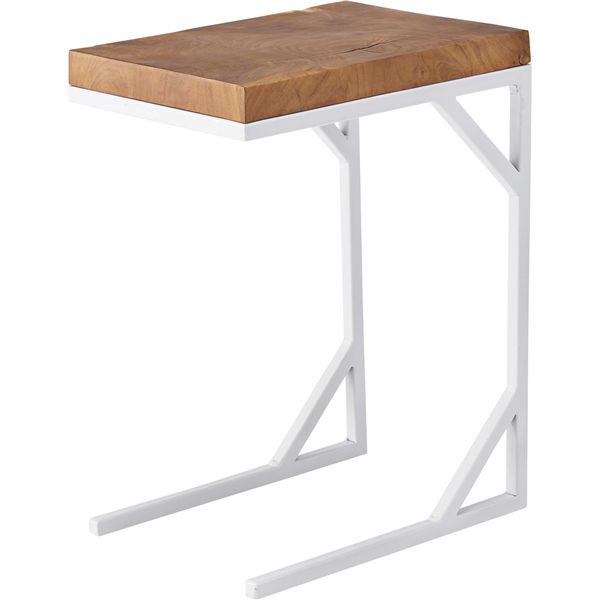 サイドテーブル ミニテーブル ブラウン×ホワイト 幅40cm 木製 チーク 無垢材 スチール リビング ダイニ..