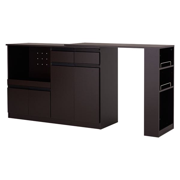 【クーポン配布中&マラソン対象】伸縮キッチンカウンター 約幅133〜207×奥行40×高さ84cm ダークブラウン 組立品【代引不可】