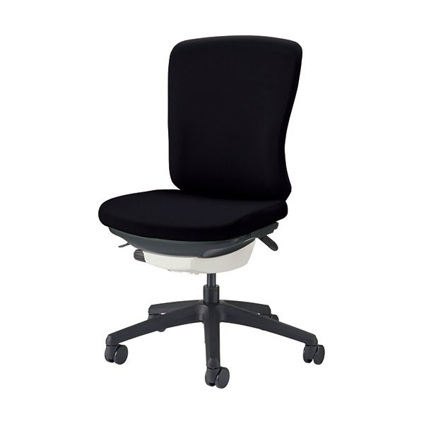 ライオン事務器 オフィスチェアー（バーサル） ホワイトシェル ミドルバック／アームレス 脚ベース：ブラック 布張り：ブラック No.3510F-K1脚