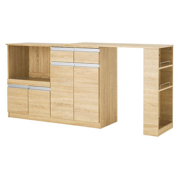 【クーポン配布中】伸縮キッチンカウンター 約幅133〜207×奥行40×高さ84cm ナチュラル 組立品【代引不可】