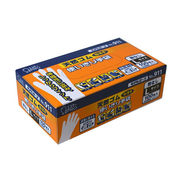 【ポイント20倍】（まとめ）エステー モデルローブ No.911天然ゴム使いきり手袋(粉なし) L ホワイト 1箱(100枚)【×5セット】