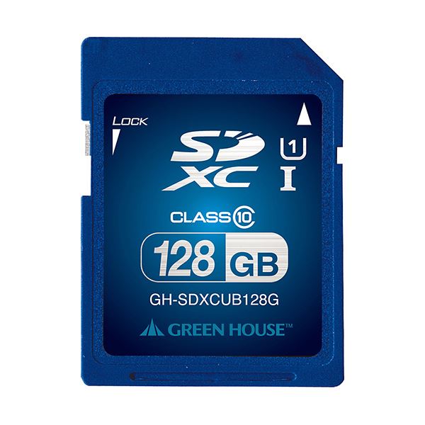 ■商品内容【ご注意事項】この商品は下記内容×3セットでお届けします。●高度な著作権保護機能SDMI規格に準拠、持ち運びに便利なハードケース付、高速転送、「UHS-I」対応、容量128GBのSDXCカード「GH-SDXCUB128G」です。●SDスピードクラス規格のUHSスピードクラス1に対応し、最低保証速度10MB/s以上の高速で安定したデータ転送を実現。●INDEXシールが付属しているので収納データが一目で分かります。■商品スペックメモリー種類：SDXC容量：128GBスピードクラス：UHS-I、Class10転送速度：最大45MB/s書込速度：最大12MB/s寸法：W24×D2.1×H32mm質量：約2gその他仕様：●準拠規格:SD Memory CardSpecification Ver3.01準拠●著作権保護機能:セキュリティー機能(著作権保護機能)SDMI準拠●電源電圧:2.7〜3.6V付属品：INDEXシール、ハードケース、3年間保証書保証期間：3年【キャンセル・返品について】商品注文後のキャンセル、返品はお断りさせて頂いております。予めご了承下さい。■送料・配送についての注意事項●本商品の出荷目安は【5 - 11営業日　※土日・祝除く】となります。●お取り寄せ商品のため、稀にご注文入れ違い等により欠品・遅延となる場合がございます。●本商品は仕入元より配送となるため、沖縄・離島への配送はできません。[ GH-SDXCUB128G ]