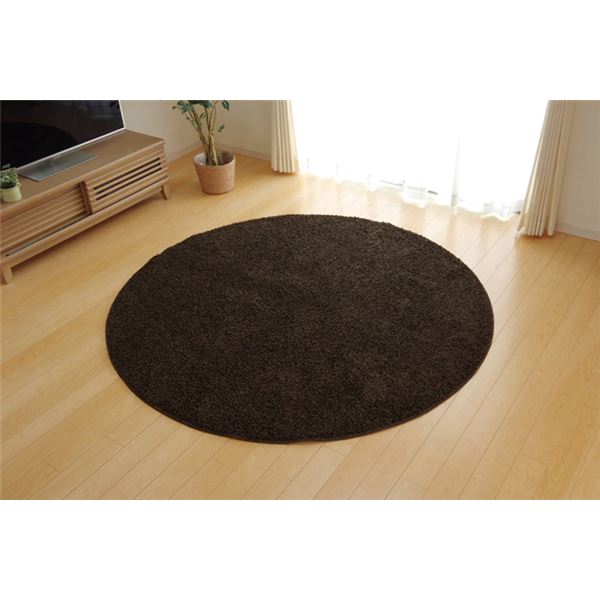 【ポイント20倍】ラグマット/絨毯 【円形 丸型 無地 ブラウン 約180cm】 日本製 防炎 抗菌 防臭 防ダニ..