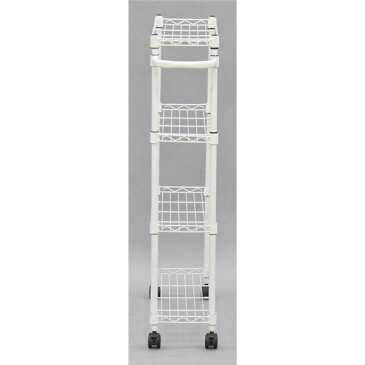 19Φ スチールラック/スリムワゴン 【60cm×20cm×94.5cm ホワイト】 棚板4枚 高さ調節可 取っ手 キャスター×4 スチール製脚付【代引不可】