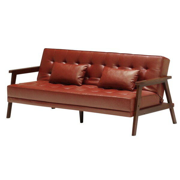 【クーポン配布中&ブラックフライデー対象】ソファーベッド シングル 幅185cm レッド PVCレザー 合皮 クッション2個 肘付き 脚付き Milano ミラノ 開梱設置【代引不可】