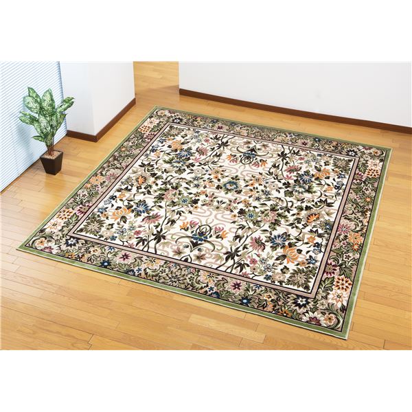 【スーパーSALEでP最大46.5倍】モケット織 ラグマット/絨毯 【正方形 240cm×240cm】 抗菌防臭 洗える 日本製 高耐久 〔和室 洋室〕【代引不可】