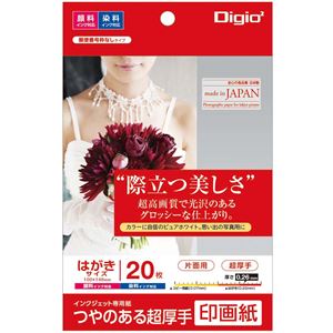 楽天インテリアの壱番館【クーポン配布中】（まとめ） Digio2 インクジェットプリンタ用紙 印画紙タイプ PC／20枚 JPSK2-PC-20【×5セット】