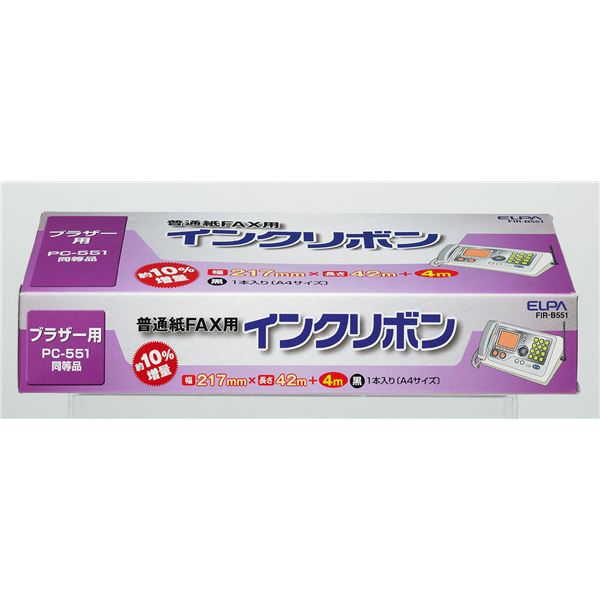 ■サイズ・色違い・関連商品関連商品の検索結果一覧はこちら■商品内容【ご注意事項】・この商品は下記内容×5セットでお届けします。■商品スペック■サイズ：A4■ プリント枚数：約150枚■ サイズ：幅217mm×長さ42m+4m■ 入り数：1本●適合機種　ブラザー：PC-551■送料・配送についての注意事項●本商品の出荷目安は【2 - 6営業日　※土日・祝除く】となります。●お取り寄せ商品のため、稀にご注文入れ違い等により欠品・遅延となる場合がございます。●本商品は仕入元より配送となるため、沖縄・離島への配送はできません。[ FIR-B551 ]電話機・FAX＞電話機・FAX用アクセサリー＞FAX用アクセサリー＞その他＞