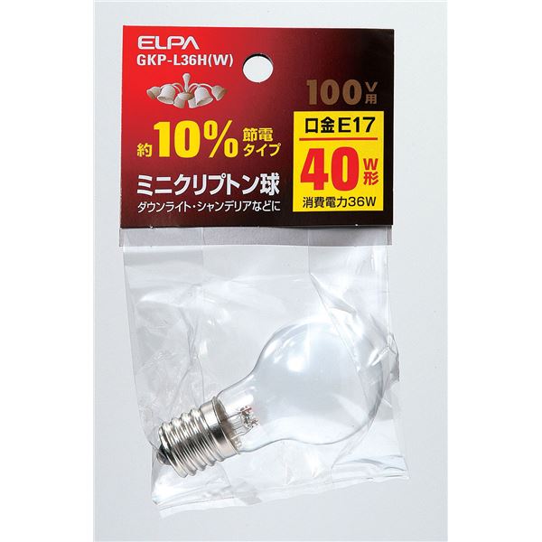 【クーポン配布中】（まとめ） ELPA ミニクリプトン球 電球 40W形 E17 ホワイト GKP-L36H（W） 【×20セット】