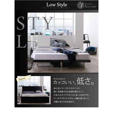 ローベッド セミダブル スチール脚タイプ【Stone hold】【ボンネルコイルマットレス:レギュラー付き:シングル:ステージレイアウト】フレームカラー:ブラック マットレスカラー:ブラック デザインボードベッド【Stone hold】ストーンホルド