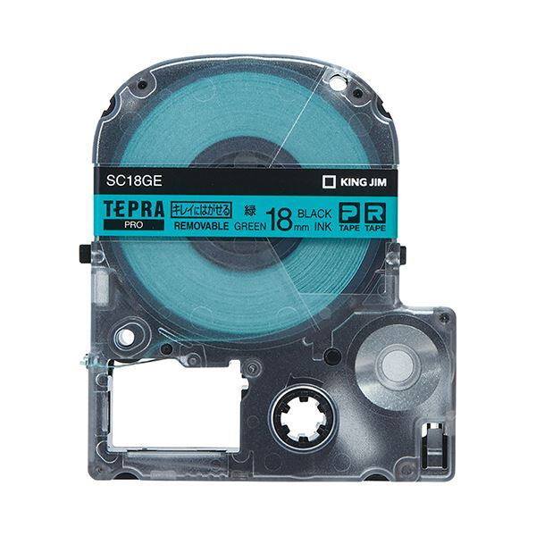 【ポイント20倍】(まとめ) キングジム テプラ PRO テープカートリッジ キレイにはがせるラベル 18mm 緑/黒文字 SC18GE 1個 【×4セット】