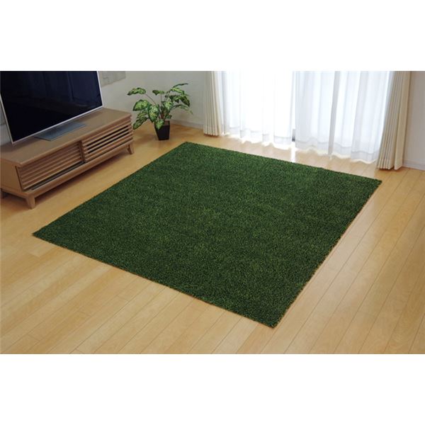 【ポイント20倍】タフト風 ラグマット/絨毯 【3畳 グリーン 約140×340cm】 洗える 防滑 オールシーズン..