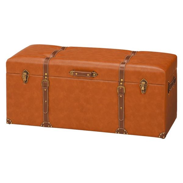 【ポイント20倍】収納付き オットマン 幅102cm ライトブラウン トランク型 合皮 チェスターシリーズ ボックススツール インテリア家具 リビング【代引不可】