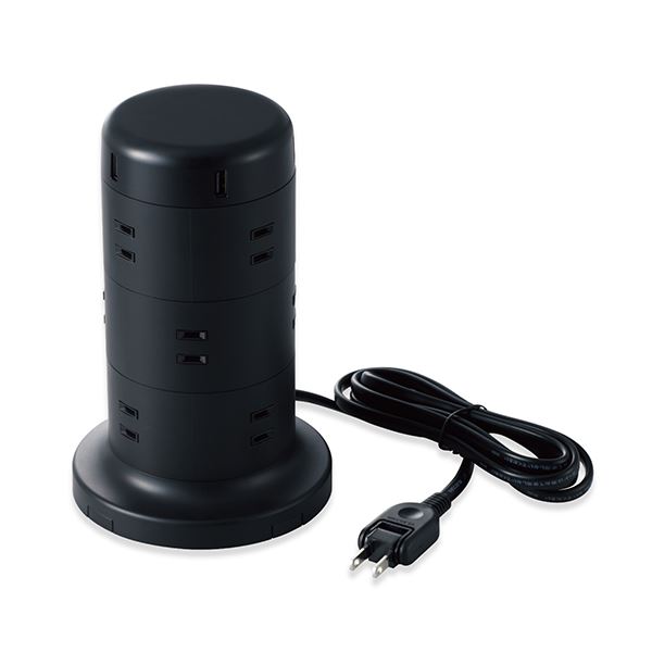 【クーポン配布中】エレコム 延長コード タワー電源タップ 12個口 2m ほこりシャッター付 ブラック TT-U02-1220BK