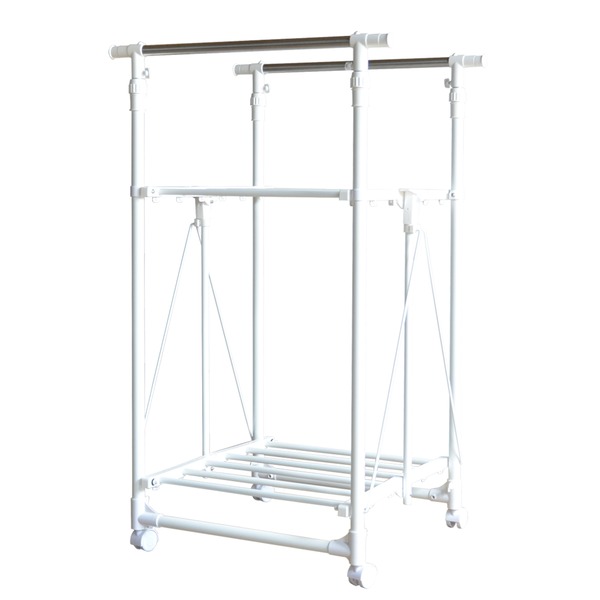 【クーポン配布中】ワンタッチ収納洗濯物干しラック【ホワイト】 組立品【代引不可】
