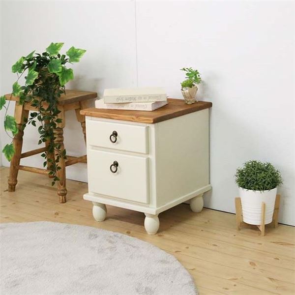 【ポイント20倍】北欧風 サイドテーブル 【ホワイト】 35.5×40×45cm 木製 引き出し 脚付 ナイトテーブル 完成品 〔リビング ベッドルーム〕