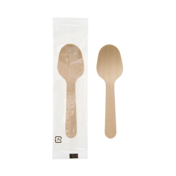 【クーポン配布中&マラソン対象】(まとめ) サンナップ 袋入 ウッドデザートスプーン 8.5cm 100本 【×5セット】