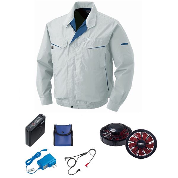 【クーポン配布中】KU90470 空調服 R 綿・ポリ混紡 FAN2200BR・RD9261・LISUPER1セット シルバー 3L