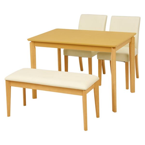 【ポイント20倍】ダイニング 4点セット 【テーブル×1 チェア×2 ベンチ×1 PVCホワイト】 テーブル幅110cm 木製フレーム 組立品 〔リビング〕【代引不可】
