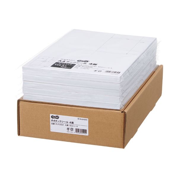 【ポイント20倍】TANOSEE A4タックシール業務用パック 4面 105×148.5mm 1箱（500シート：100シート×5冊）