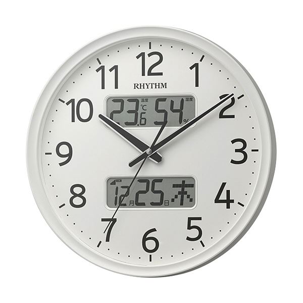 【クーポン配布中&ブラックフライデー対象】リズム 電波掛時計 フィットウェーブリブA03 温度湿度カレンダー表示付 8FYA03SR03 1台