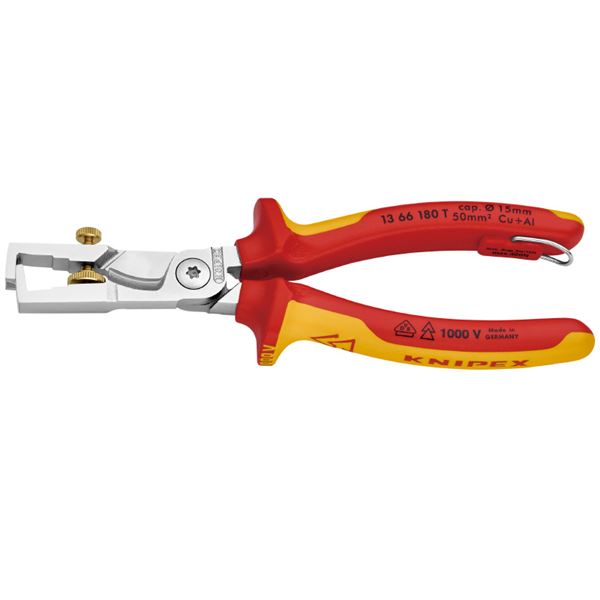 【ブラックフライデーでP最大47倍】KNIPEX（クニペックス） 1366-180TBK 絶縁カッティングストリッパー 落防（BK）